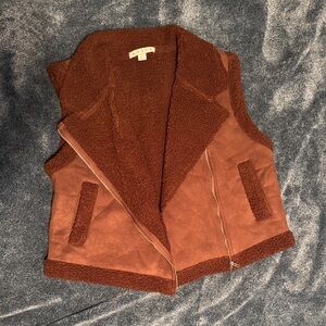 Cozy Sherpa-Lined Suede Vest - Rust Brown